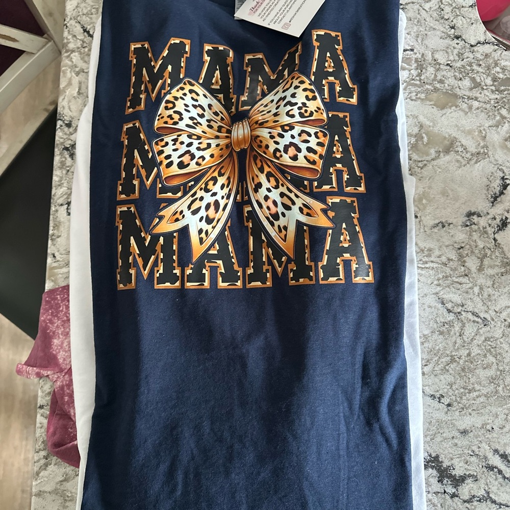 Navy Graphic Tee with Leopard Bow
